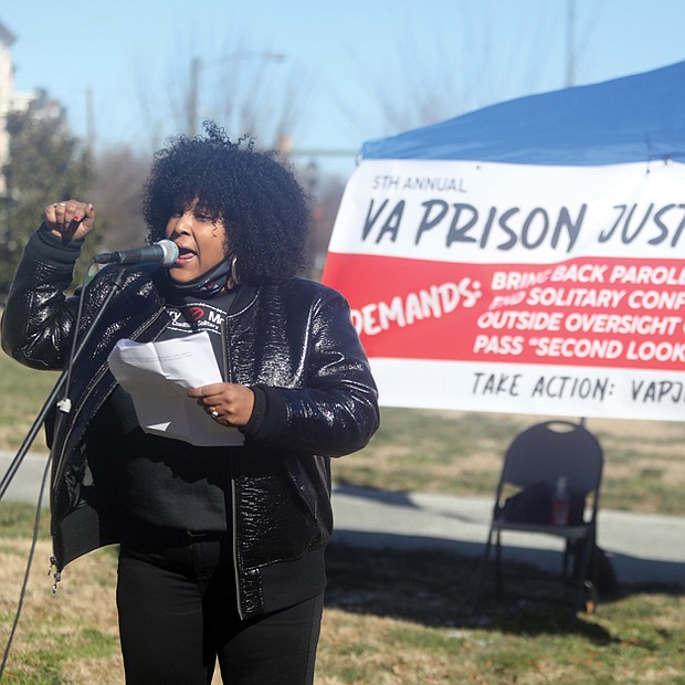 Natasha White of Interfaith Action for Human Rights and the Virginia Coalition of Solitary Confinement speaks during the 5th Annual Virginia Prison Justice Network Rally last Saturday, Jan. 22, in Monroe Park.