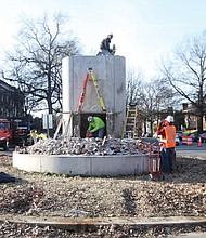 Team Henry Enterprises is contracted to dismantle the pedestals throughout the city that once held Confederate monuments. The first pedestal, where Matthew F. Maury stood on Monument Avenue, came down Tuesday.