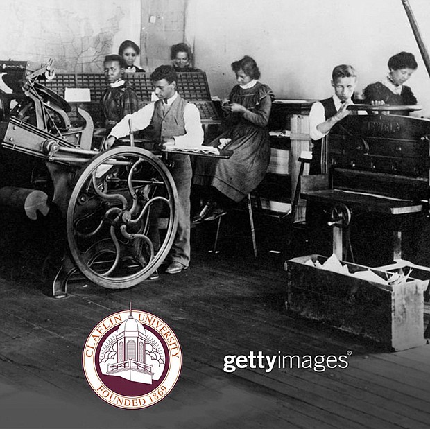 Students are shown in the Claflin University Print Shop (circa early 1900s). The photo, from the Claflin University Archives, is produced by Cecil Williams, a 1960 Claflin graduate whose personal library will be part of the Getty collection.