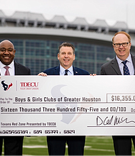 Pictured (L to R): Isaac Johnson, TDECU President & CEO; Kevin Hattery, Boys & Girls Club of Greater Houston President & CEO; Greg Grissom, Houston Texans President.