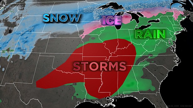 Beginning February 21, a series of winter storms will impact the northern tier of the country, mainly from the northern Plains through the Great Lakes. The Weather Prediction Center (WPC) is describing this as a "significant winter storm."
Mandatory Credit:	CNN Weather
