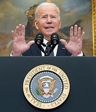 President Joe Biden speaks about Ukraine in the Roosevelt Room of the White House, Friday, Feb. 18.
Mandatory Credit:	Alex Brandon/AP