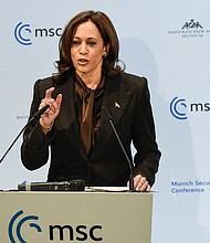 During her speech at the Munich Security Conference on February 19, Vice President Kamala Harris says US 'stands with Ukraine' while warning Russia of 'swift, severe and united' consequences.
Mandatory Credit:	Thomas Kienzle/AFP/Getty Images