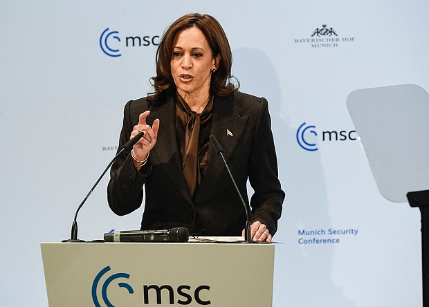 During her speech at the Munich Security Conference on February 19, Vice President Kamala Harris says US 'stands with Ukraine' while warning Russia of 'swift, severe and united' consequences.
Mandatory Credit:	Thomas Kienzle/AFP/Getty Images