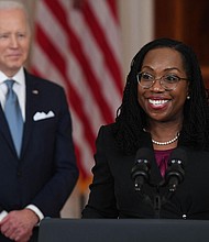 Jackson, with Biden, speaks at the White House after she was nominated, Friday, February 25.
Mandatory Credit:	SAUL LOEB/AFP/Getty Images