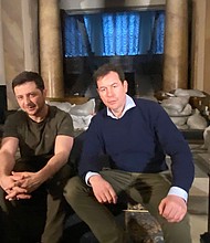 CNN's Matthew Chance, right, pictured with Ukrainian President Volodymyr Zelensky in his bunker.
Mandatory Credit:	Matthew Chance/CNN