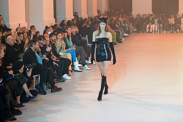 Kendall Jenner models for Off-White during Paris Fashion Week on February 28, 2022 in Paris, France.
Mandatory Credit:	Taylor Hill/WireImage/Getty Images