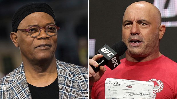 Samuel L. Jackson doesn't seem to be buying host Joe Rogan's apology for his past use of the n-word on his podcast.
Mandatory Credit:	AP and Getty Images