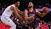 Virginia Union University forward Robert Osborne pushes to get past a Fayetteville State University defender during last Saturday’s CIAA Tournament finale in Baltimore. Osborne scored 25 points during the game, an ultimate 65-62 heartbreaking loss for the VUU Panthers.