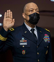 Maj. Gen. William J. Walker, the commanding general of the District of Columbia National Guard, is sworn in during a March 3 Senate hearing examining the Jan. 6 attack on the Capitol. (EPA-EFE)