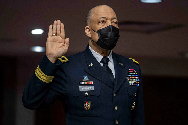 Maj. Gen. William J. Walker, the commanding general of the District of Columbia National Guard, is sworn in during a March 3 Senate hearing examining the Jan. 6 attack on the Capitol. (EPA-EFE)