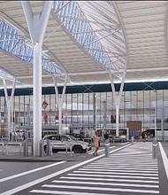 Departures Hall entrance at the new International Terminal at George Bush Intercontinental Airport.