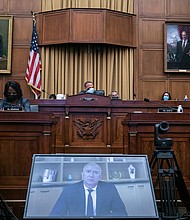 Amazon CEO Jeff Bezos testifies via video conference during the House Judiciary Subcommittee on Antitrust, Commercial and Administrative Law hearing on Online Platforms and Market Power in the Rayburn House office Building, July 29, 2020 on Capitol Hill in Washington, DC.
Mandatory Credit:	Graeme Jennings/Pool/Getty Images