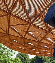 Francis Kéré's temporary pavilion in London's Hyde Park, a prestigious assignment given to a different world-famous architect every year.
Mandatory Credit:	Niklas Halle'n/AFP via Getty Images