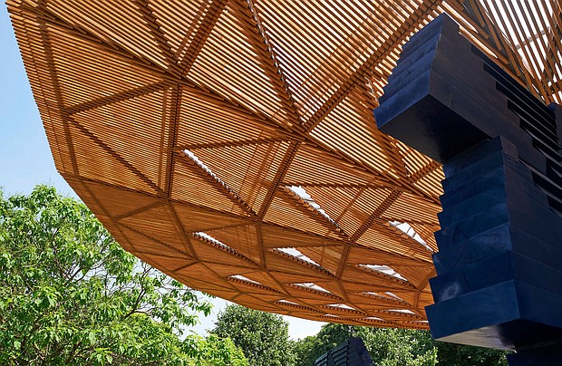 Francis Kéré's temporary pavilion in London's Hyde Park, a prestigious assignment given to a different world-famous architect every year.
Mandatory Credit:	Niklas Halle'n/AFP via Getty Images