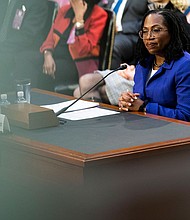 Judge Ketanji Brown Jackson listens on the first day of her Senate Judiciary Committee confirmation hearing to the United States Supreme Court on Capitol Hill in Washington, D.C. on March 21.
Mandatory Credit:	Sarah Silbiger for CNN