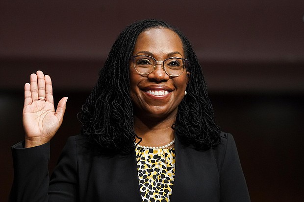 Ketanji Brown Jackson is sworn in to testify before a Senate Judiciary Committee hearing on pending judicial nominations on Capitol Hill, April 28, 2021 in Washington, DC.
Mandatory Credit:	Kevin Lamarque/Pool/Getty Images
