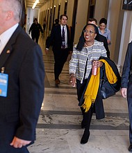 Supreme Court nominee Judge Ketanji Brown Jackson, center, and former Senator Doug Jones walk to the office of Senator Marco Rubio (R-FL) for a meeting in the Russell Senate Office Building on Capitol Hill in Washington, DC, on March 15.
Mandatory Credit:	MANDEL NGAN/AFP/Getty Images