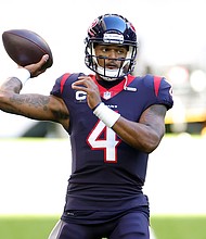The Cleveland Browns are defending their signing of quarterback Deshaun Watson. Watson is seen here at NRG Stadium in Houston, Texas, in January 2021.
Mandatory Credit:	Carmen Mandato/Getty Images