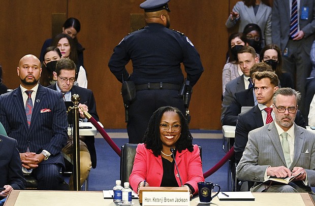 Judge Ketanji Brown Jackson answers questions Tuesday posed by members of the U.S. Senate Judiciary Committee on the second day of confirmation hearings on her nomination to become an associate justice of the U.S. Supreme Court.