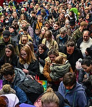 People who fled the war in Ukraine board a humanitarian train in Krakow, Poland, that's bound for Berlin on March 17.
Mandatory Credit:	Omar Marques/Getty Images