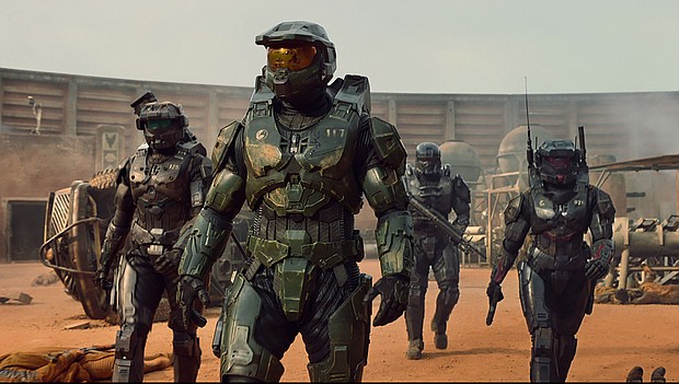 Actor Pablo Schreiber (C) plays Master Chief in "Halo" on Paramount+.
Mandatory Credit:	Paramount+