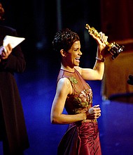 Halle Berry accepts the Academy Award for Best Actress for her performance in "Monster's Ball," in 2002. Berry finds it "heartbreaking" that she's still the only Black woman to win the best actress Oscar.
Mandatory Credit:	Getty Images