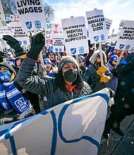 Members of the Minneapolis Federation of Teachers are shown protesting for smaller classroom sizes and safer schools on March 9 in St. Paul, Minnesota. They Minneapolis Public Schools reached a tentative deal with teachers on March 25, ending a strike that officially started on March 8.
Mandatory Credit:	Glen Stubbe/AP