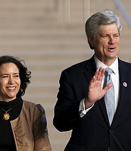 Nebraska Rep. Jeff Fortenberry and his wife, Celeste, arrive for his trial in Los Angeles on March 16. Fortenberry was found guilty of concealing information and making false statements to federal authorities in regard to an investigation looking into illegal campaign contributions in his 2016 reelection campaign, the US Attorney's Office for the Central District of California said on March 25.
Mandatory Credit:	Jae C. Hong/AP