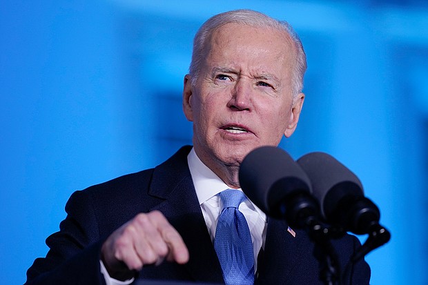 President Joe Biden delivers a speech about the Russian invasion of Ukraine in Warsaw, Poland, on March 26. A comment made by Biden at the end of his address now looms over the White House.
Mandatory Credit: Evan Vucci/AP