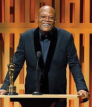 Samuel L. Jackson accepts an honorary award at the Governors Awards on Friday, March 25, at the Dolby Ballroom in Los Angeles.