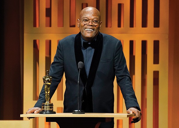 Samuel L. Jackson accepts an honorary award at the Governors Awards on Friday, March 25, at the Dolby Ballroom in Los Angeles.