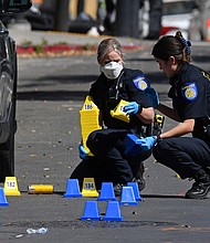 Sacramento Police crime scene investigators on 10th Street.
Mandatory Credit:	Jose Carlos Fajardo/AP