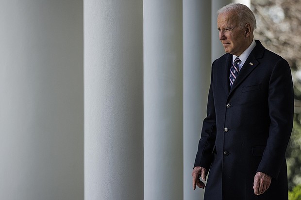 President Joe Biden, seen here on March 29, called the atrocities allegedly committed by Russian forces in Bucha, Ukraine, a "war crime."
Mandatory Credit:	 Samuel Corum/Bloomberg/Getty Images