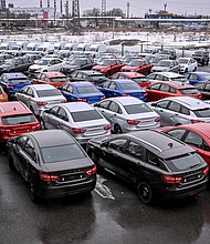 Auto sales in Russia plummeted by almost two-thirds in March, as the war in Ukraine, Western sanctions and an exodus of foreign businesses wreaked havoc on the country's economy.
Mandatory Credit:	Yuri Kadobnov/AFP/Getty Images