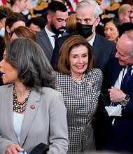 House Speaker Nancy Pelosi works her way through the crowd at the conclusion of an Affordable Care Act event in the East Room of the White House in Washington, Tuesday, April 5.
Mandatory Credit:	Carolyn Kaster/AP