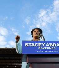 Georgia gubernatorial Democratic candidate Stacey Abrams speaks during a campaign rally on March 14, 2022, in Atlanta