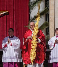 Pope Francis celebrates Palm Sunday Mass in St. Peter’s Square at the Vatican. The Roman Catholic Church enters Holy Week, retracing the story of the crucifixion of Jesus and his resurrection three days later on Easter Sunday.