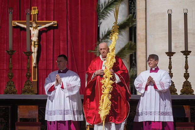 Pope Francis celebrates Palm Sunday Mass in St. Peter’s Square at the Vatican. The Roman Catholic Church enters Holy Week, retracing the story of the crucifixion of Jesus and his resurrection three days later on Easter Sunday.