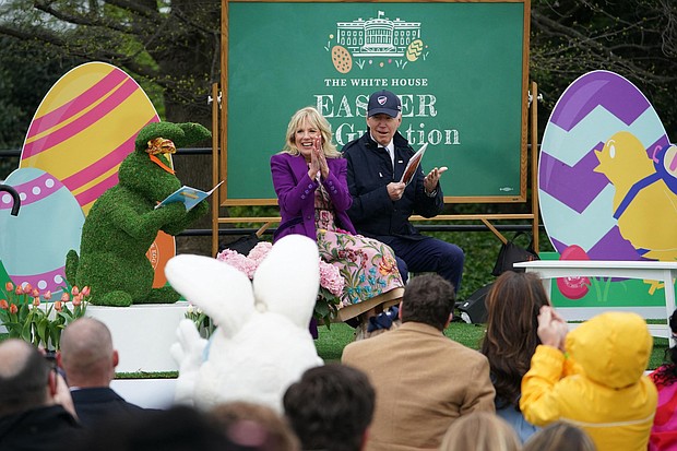President Joe Biden and First Lady Jill Biden read a book to children during the annual Easter Egg Roll on the South Lawn of the White House in Washington, DC on April 18.
Mandatory Credit:	Mandel Ngan/AFP/Getty Images