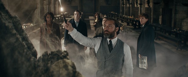 Left to right - Jessica Williams, Callum Turner, Fiona Glascott, Dan Fogler, Jude Law and Eddie Redmayne star in "Fantastic Beasts: The Secrets of Dumbledore."
Mandatory Credit:	Courtesy of Warner Bros. Picture