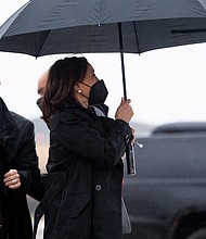 Vice President Kamala Harris, seen here in Maryland on March , will return to her native state of California on Monday.
Mandatory Credit:	Saul Loeb/AFP/POOL/Getty Images