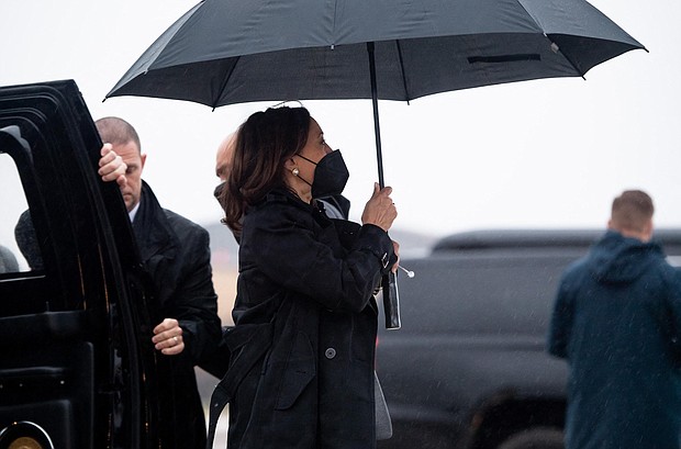 Vice President Kamala Harris, seen here in Maryland on March , will return to her native state of California on Monday.
Mandatory Credit:	Saul Loeb/AFP/POOL/Getty Images