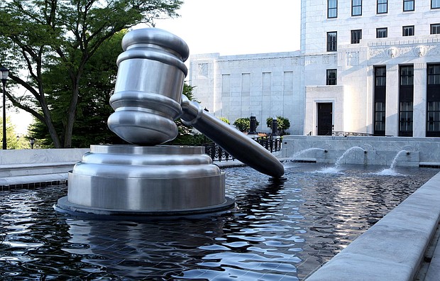 Andrew Scott's "Gavel" sculpture sits outside the Ohio Supreme Court in Columbus on May 18, 2014.
Mandatory Credit:	Raymond Boyd/Michael Ochs Archives/Getty Images