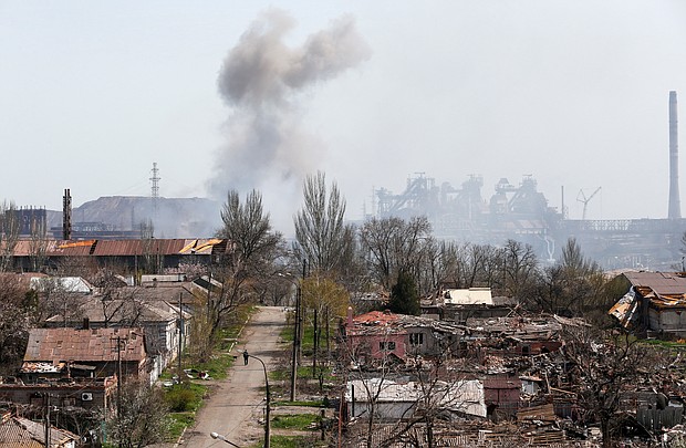 Smoke rises above the Azovstal steel plants in Mariupol on April 18.
Mandatory Credit:	Alexander Ermochenko/Reuters