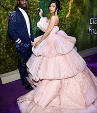 Rappers Offset (L) and Cardi B, seen here in 2019, revealed their son's name on Instagram on April 14.
Mandatory Credit:	Dimitrios Kambouris/Getty Images North America