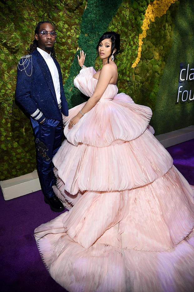 Rappers Offset (L) and Cardi B, seen here in 2019, revealed their son's name on Instagram on April 14.
Mandatory Credit:	Dimitrios Kambouris/Getty Images North America