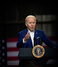Joe Biden, seen here in Menlo, Iowa, on April 12, will visit on Tuesday the New Hampshire harbor to highlight investments in the nation's ports and waterways.
Mandatory Credit:	Carolyn Kaster/AP