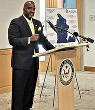 Dr. Andrew Daire, dean of the VCU School of Education, offers remarks during a news conference April 14 during which he accepted a $400,000 federal grant from Congressman A. Donald McEachin for VCU’s RTR Teacher Residency Early Childhood Pathway program.