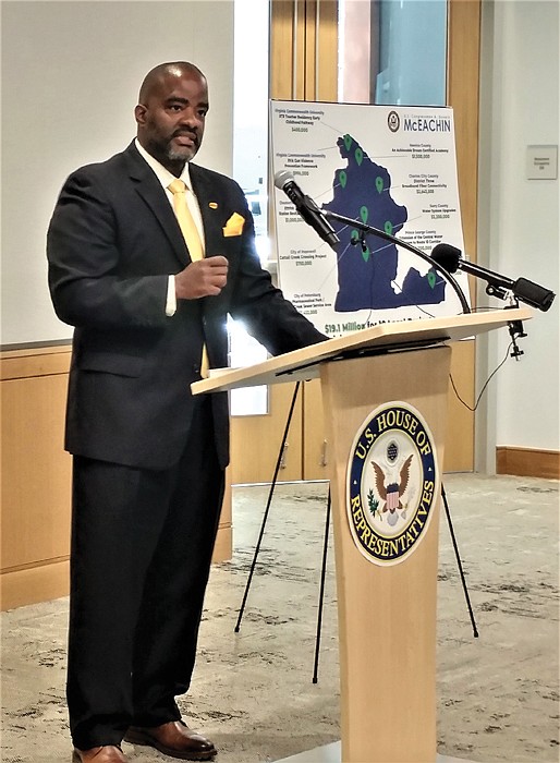 Dr. Andrew Daire, dean of the VCU School of Education, offers remarks during a news conference April 14 during which he accepted a $400,000 federal grant from Congressman A. Donald McEachin for VCU’s RTR Teacher Residency Early Childhood Pathway program.